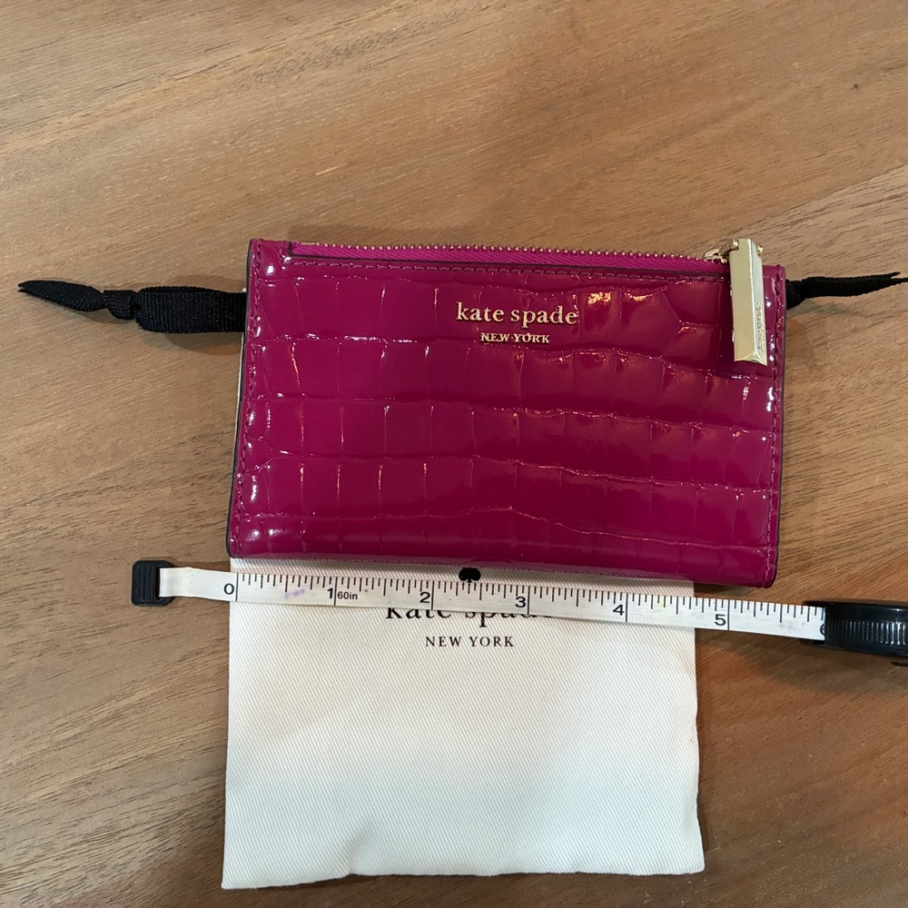 Kate Spade Fuchsia Croc-Embossed Card Holder